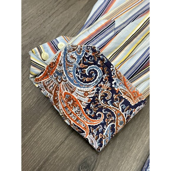 ROBERT GRAHAM L/S Textured Striped Flip Cuff Button Front Sz 2XL Embroidered - Picture 9 of 12